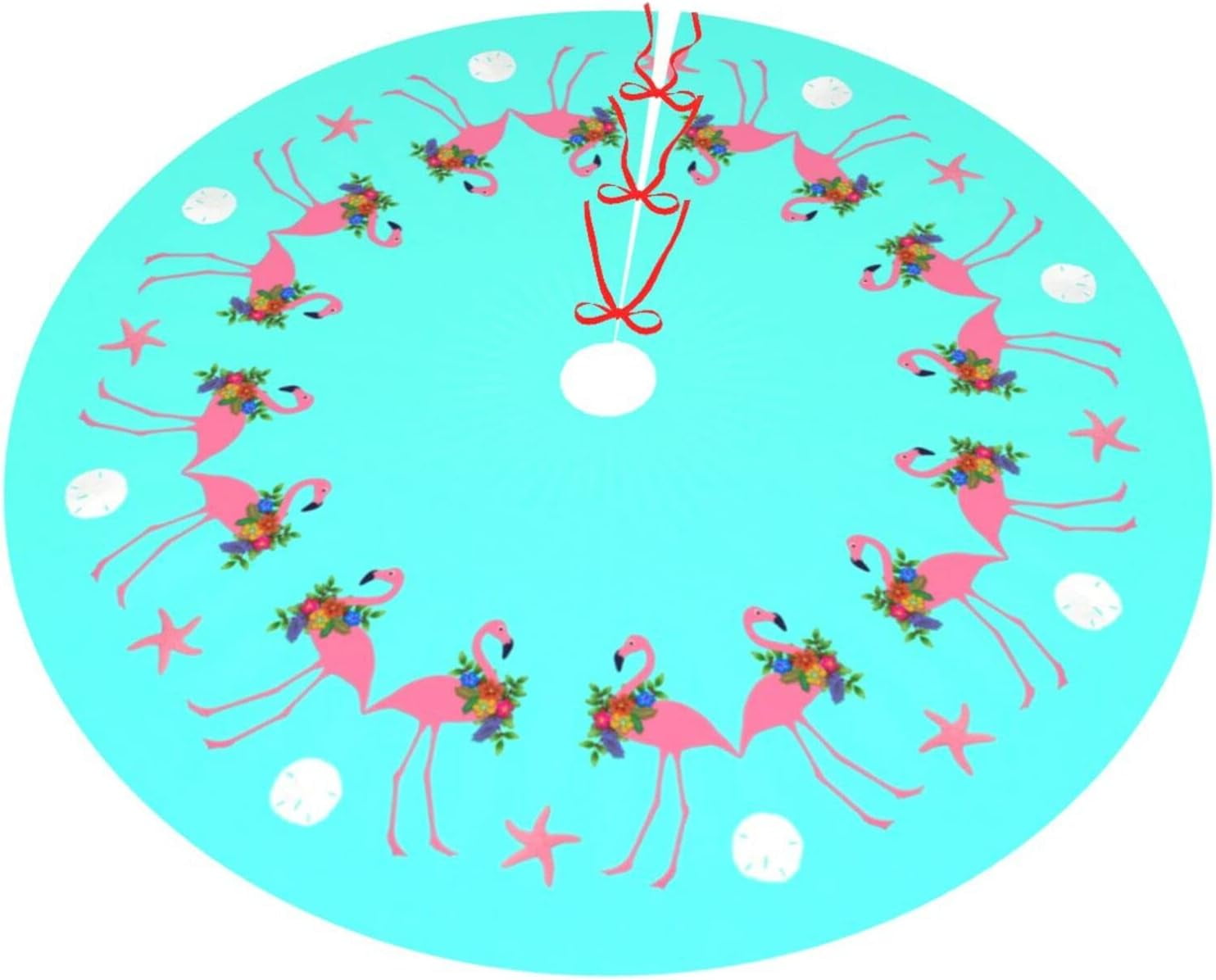 Christmas Tree Skirt Tropical Blue Flamingo Xmas Tree Skirt for Festive