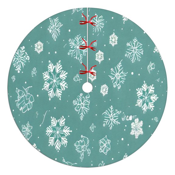 Christmas Tree Skirt,Turquoise Christmas Snowflake Pattern Christmas Tree Decor with Red Ribbon Ties,Round Shape,Christmas Decorations for Home 48"x48"