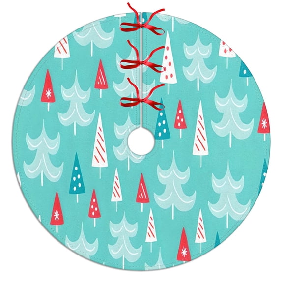 Christmas Tree Skirt,Turquoise Christmas Tree Pattern Christmas Tree Decor with Red Ribbon Ties,Round Shape,Christmas Decorations for Home 30"x30"