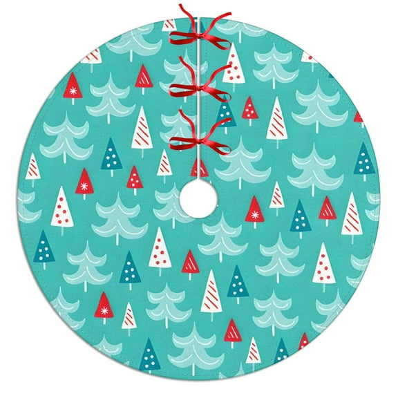Christmas Tree Skirt,Turquoise Christmas Tree Pattern Christmas Tree Decor with Red Ribbon Ties,Round Shape,Christmas Decorations for Home 30"x30"