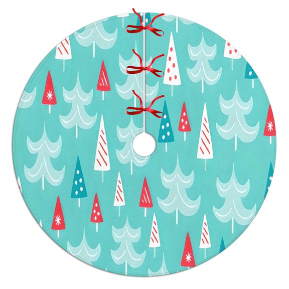 Christmas Tree Skirt,Turquoise Christmas Tree Pattern Christmas Tree Decor with Red Ribbon Ties,Round Shape,Christmas Decorations for Home 36"x36"