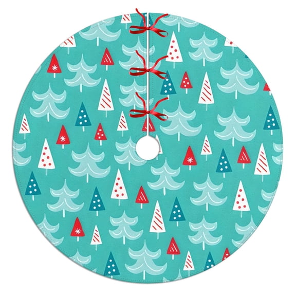 Christmas Tree Skirt,Turquoise Christmas Tree Pattern Christmas Tree Decor with Red Ribbon Ties,Round Shape,Christmas Decorations for Home 36"x36"