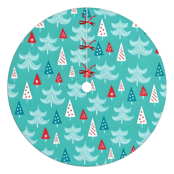Christmas Tree Skirt,Turquoise Christmas Tree Pattern Christmas Tree Decor with Red Ribbon Ties,Round Shape,Christmas Decorations for Home 48"x48"