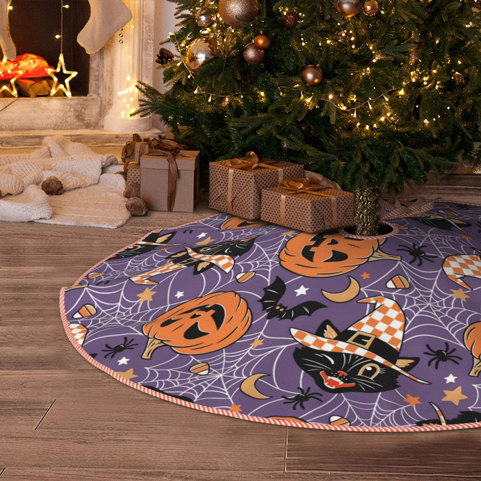 Christmas Tree Skirt Vintage Halloween Black Cat Halloween Tree Skirt