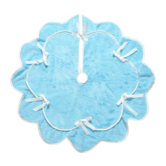 Christmas Tree Skirt Wavy Plush Christmas Tree Rug with Bow Ribbon, Fluffy Holiday Tree Base Cover for Indoor Home Decor 1Pcs Blue S