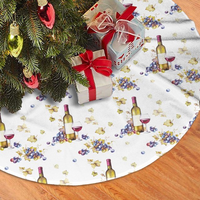 Christmas Tree Skirt, Wine bottle Print No.J916 Plush Soft Christmas