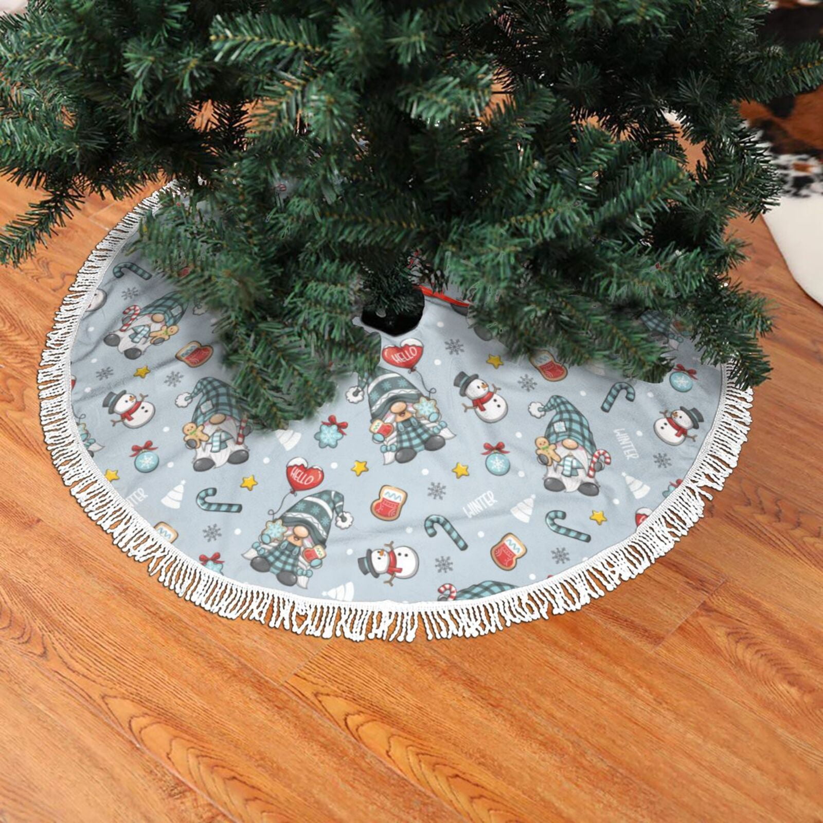 Christmas Tree Skirt, Winter Gnome And Snowman Christmas Tree