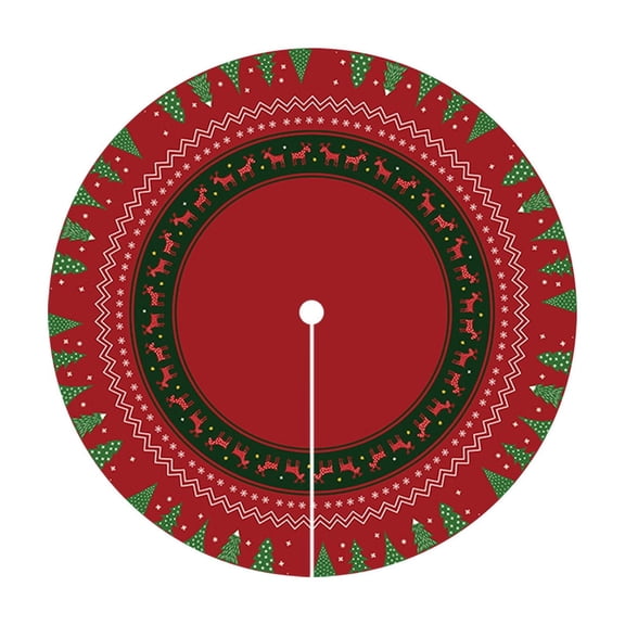 Christmas Tree Skirt, Xmas Tree Mat, Round Non Slip Holiday Tree Skirt Rug for Living Room Bedroom, Polyester Low Pile Christmas Decor Carpet Runner, Red White Modern Christmas Tree Skirt Mat