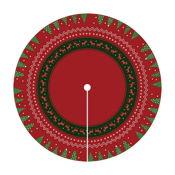 Christmas Tree Skirt, Xmas Tree Mat, Round Non Slip Holiday Tree Skirt Rug for Living Room Bedroom, Polyester Low Pile Christmas Decor Carpet Runner, Red White Modern Christmas Tree Skirt Mat