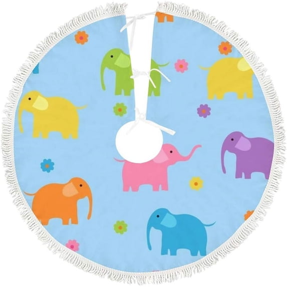 Christmas Tree Skirt Xmas Tree Skirts 30 in Colorful Elephants and Flowers Christmas Tree Mat for Christmas Holiday Party Ornaments
