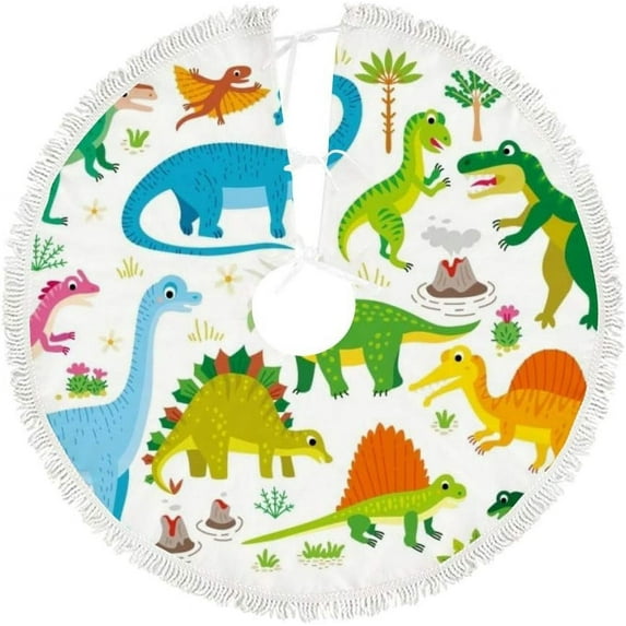 Christmas Tree Skirt Xmas Tree Skirts 30 in Cute Flat Dinosaur Set Christmas Tree Mat for Christmas Holiday Party Ornaments