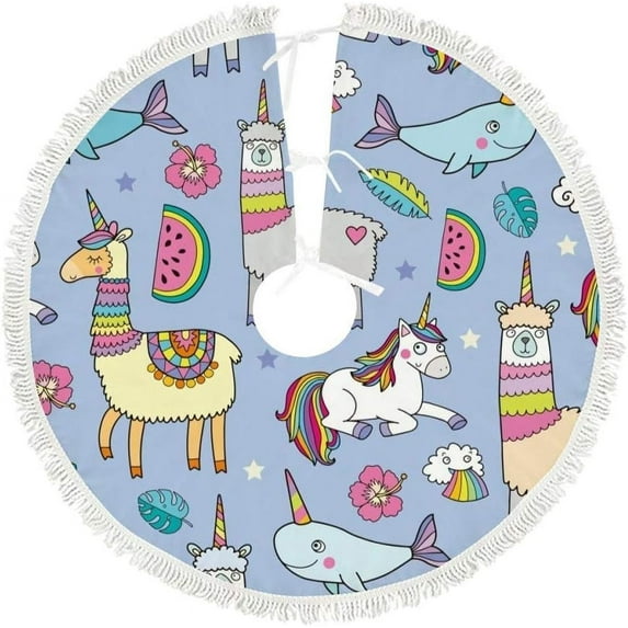 Christmas Tree Skirt Xmas Tree Skirts 30 in Cute Unicorn Llamas Christmas Tree Mat for Christmas Holiday Party Ornaments