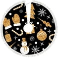 thumbnail image 1 of Christmas Tree Skirt Xmas Tree Skirts 30 in Golden Christmas Tree Bell Snowman Christmas Tree Mat for Christmas Holiday Party Ornaments, 1 of 5
