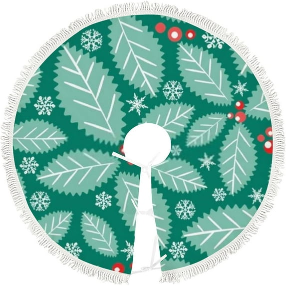 Christmas Tree Skirt Xmas Tree Skirts 36 in Christmas Holly Berries and Leaves Christmas Tree Mat for Christmas Holiday Party Ornaments