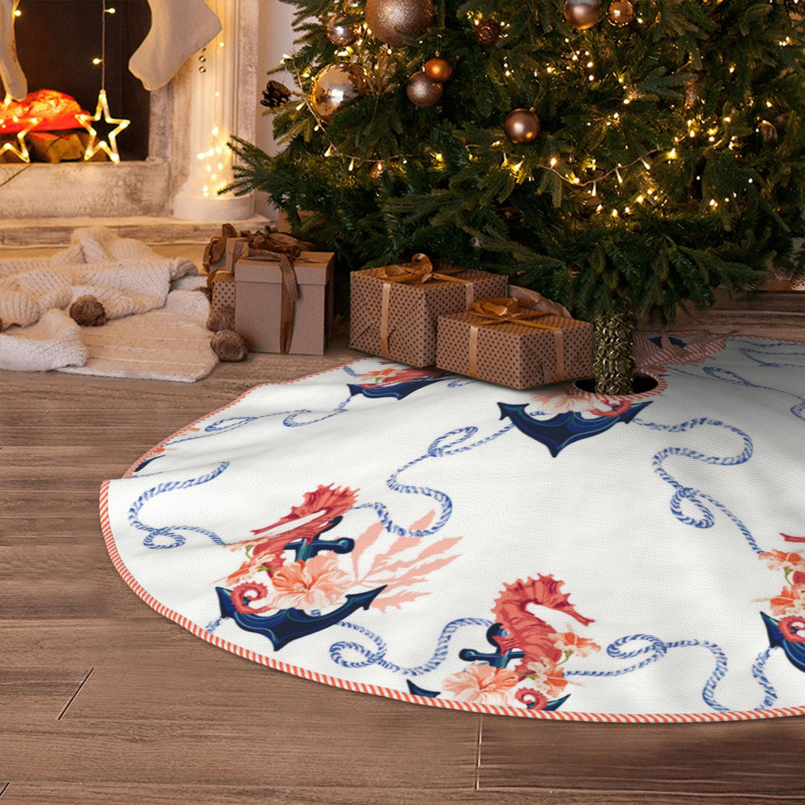 Christmas Tree Skirt, anchor hibiscus ropes sea horse Christmas