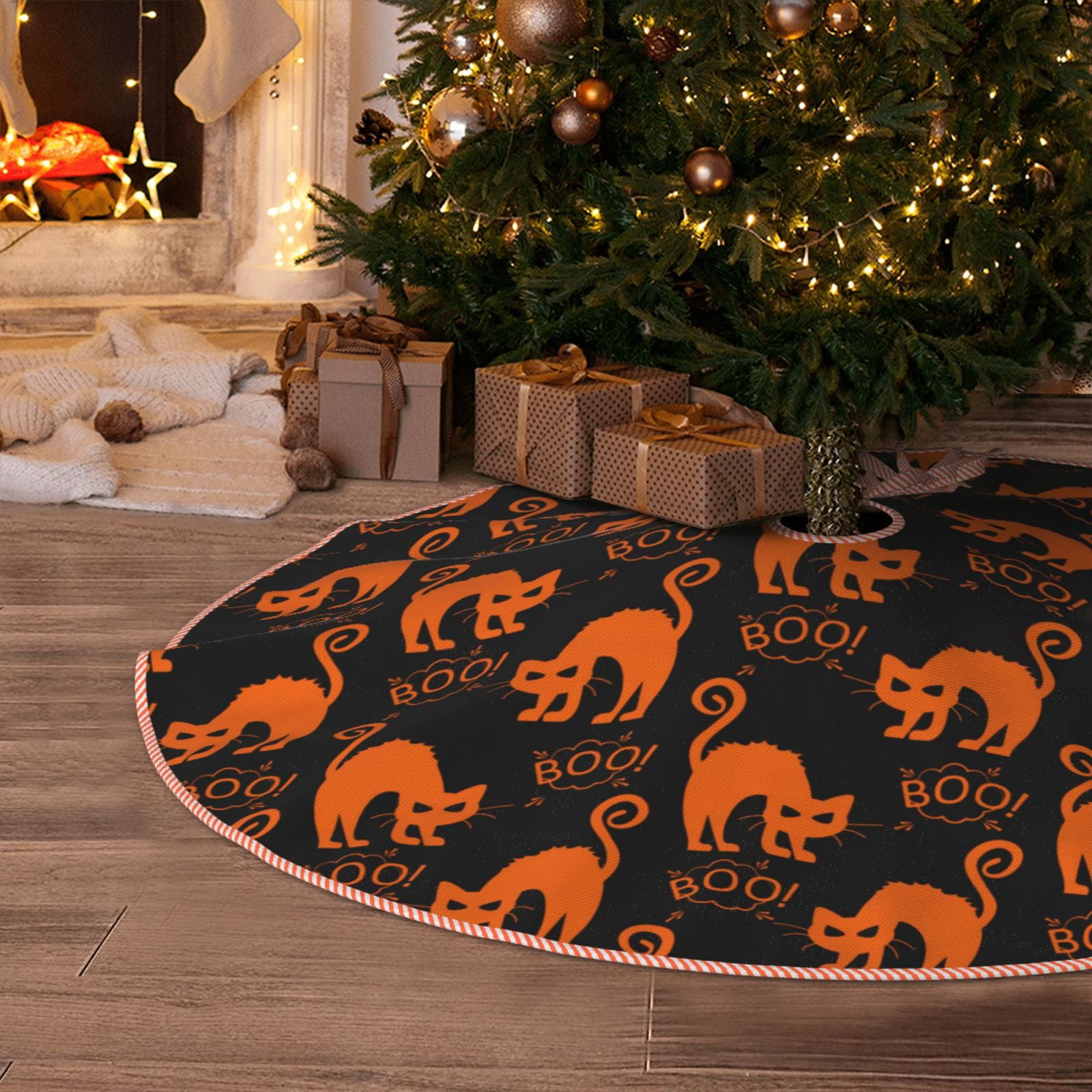 Christmas Tree Skirt, boo cat halloween Christmas Decorations Funny