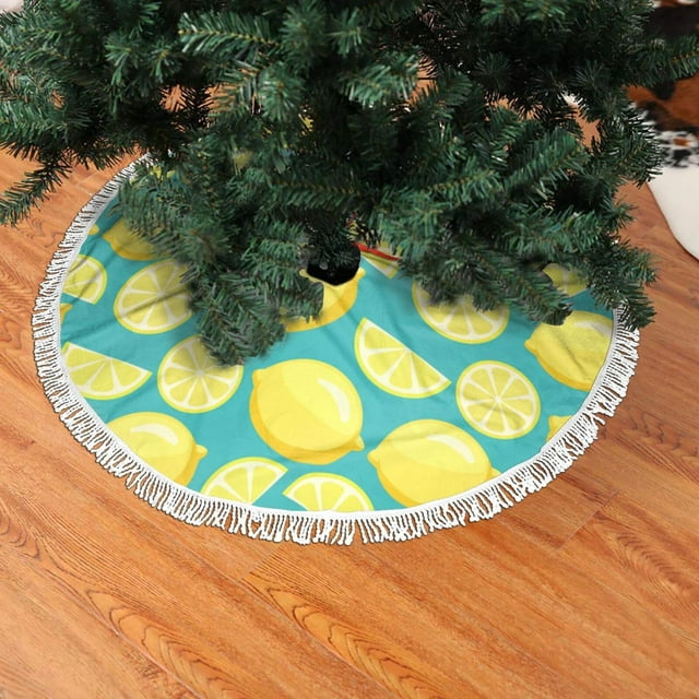 Christmas Tree Skirt, cartoon Lemon blue Christmas Tree Decorations