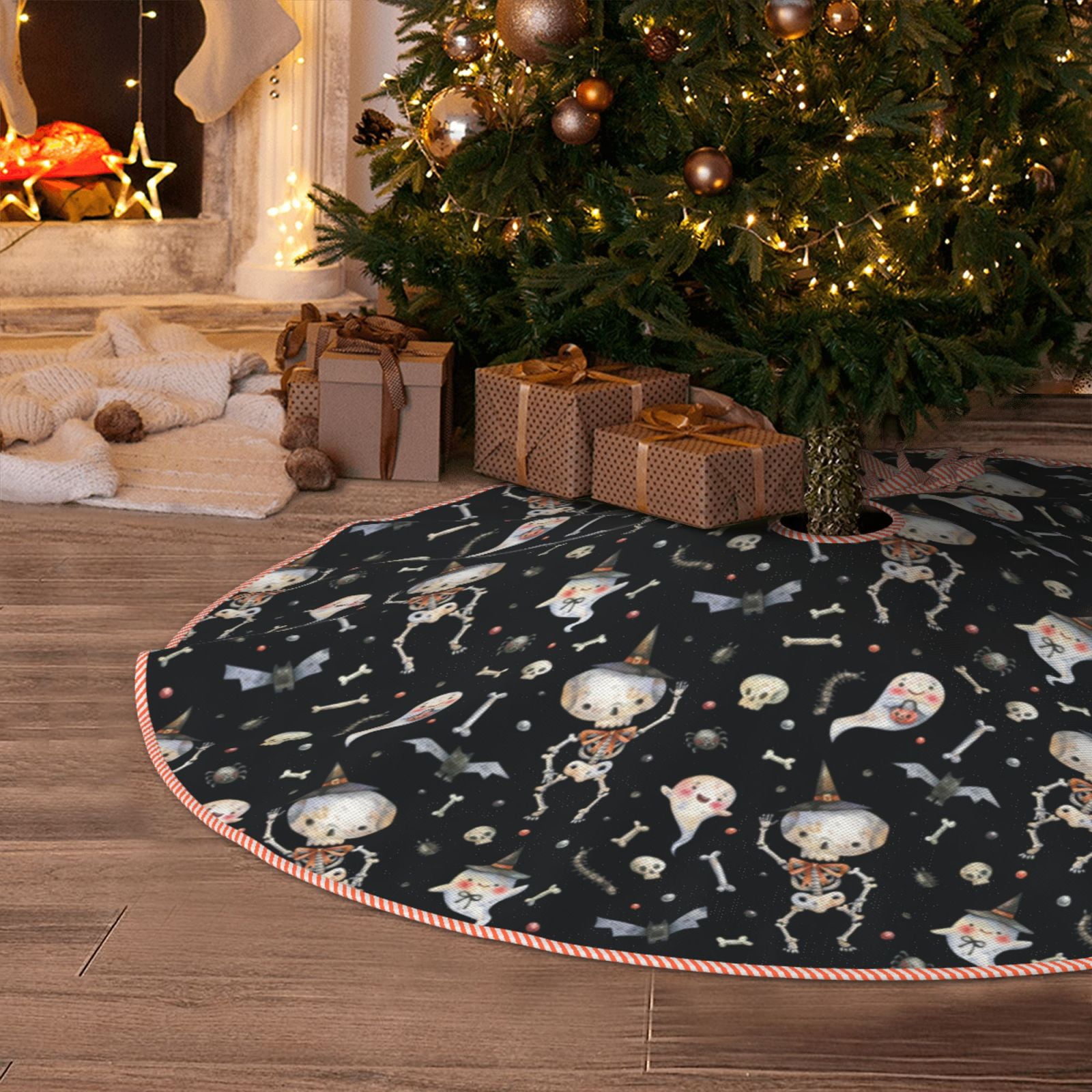 Christmas Tree Skirt, cute Skull bone Christmas Decorations Funny Tree