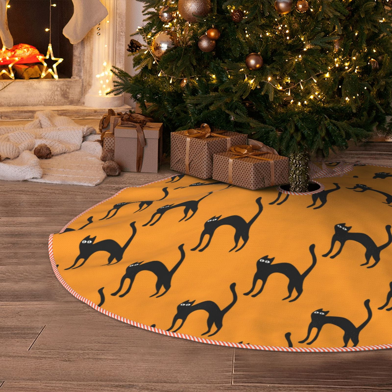Christmas Tree Skirt, funny halloween cat Christmas Decorations Funny