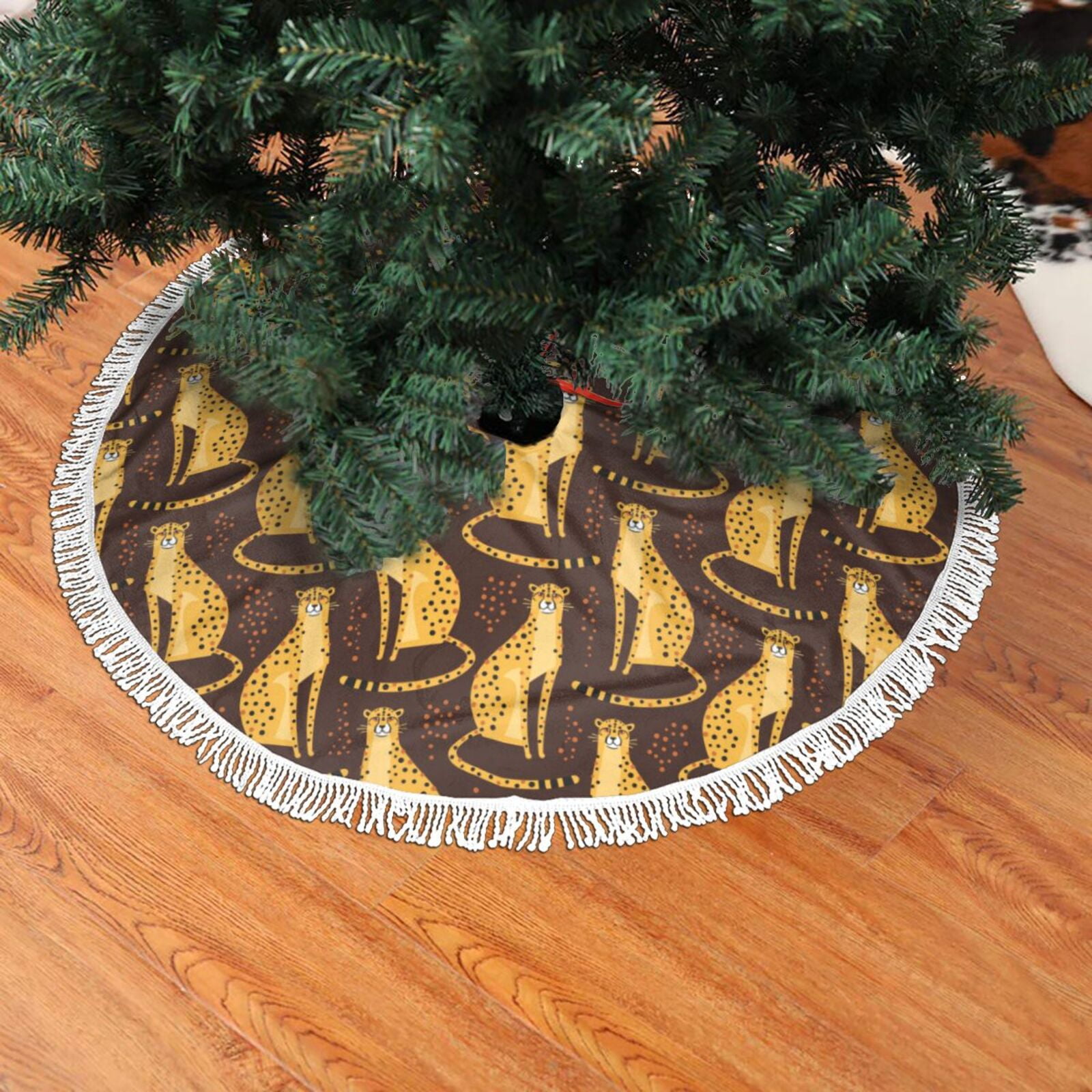 Christmas Tree Skirt, funny leopard Christmas Tree Decorations Indoor
