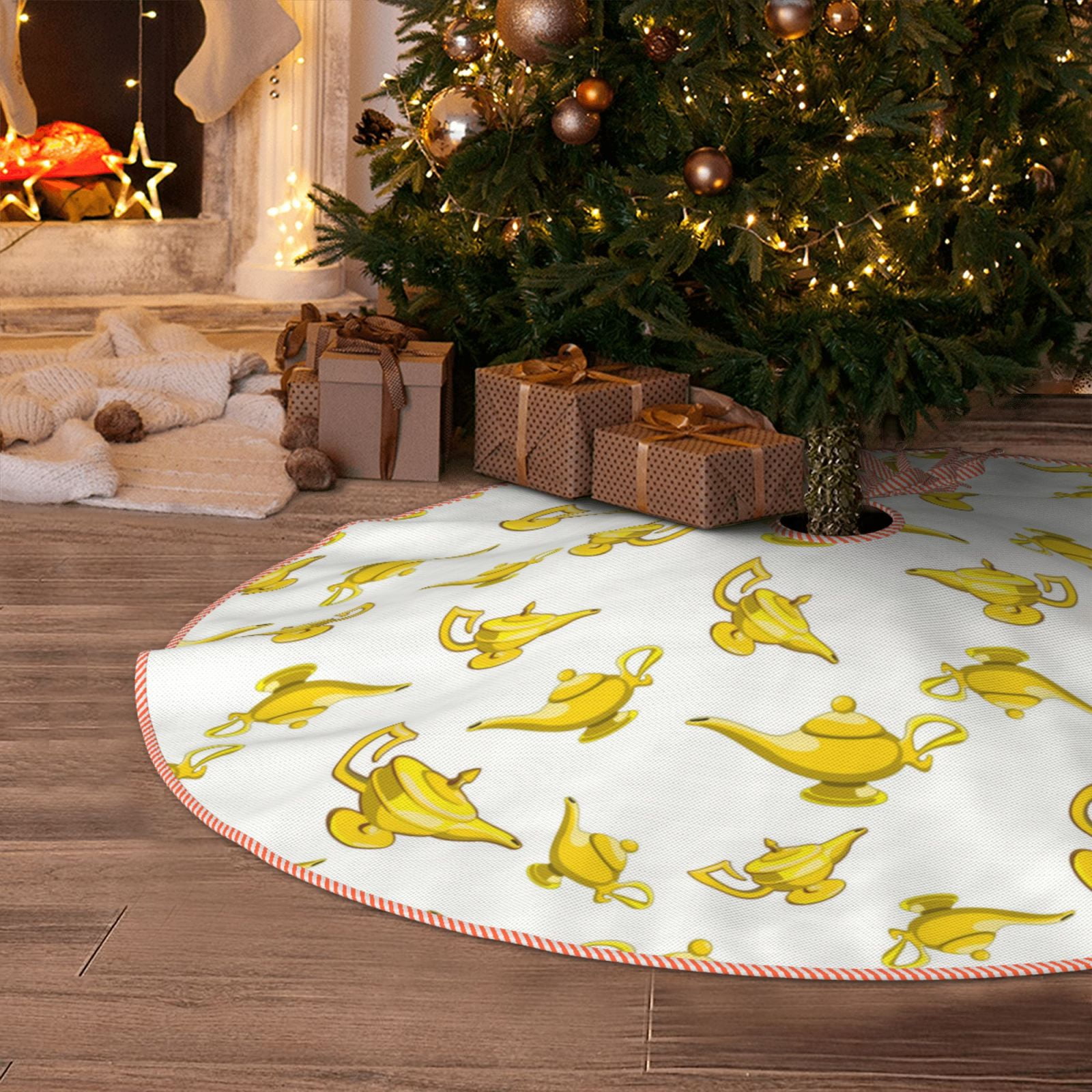 Christmas Tree Skirt, lamp Pattern glod Soft Funny Christmas Tree