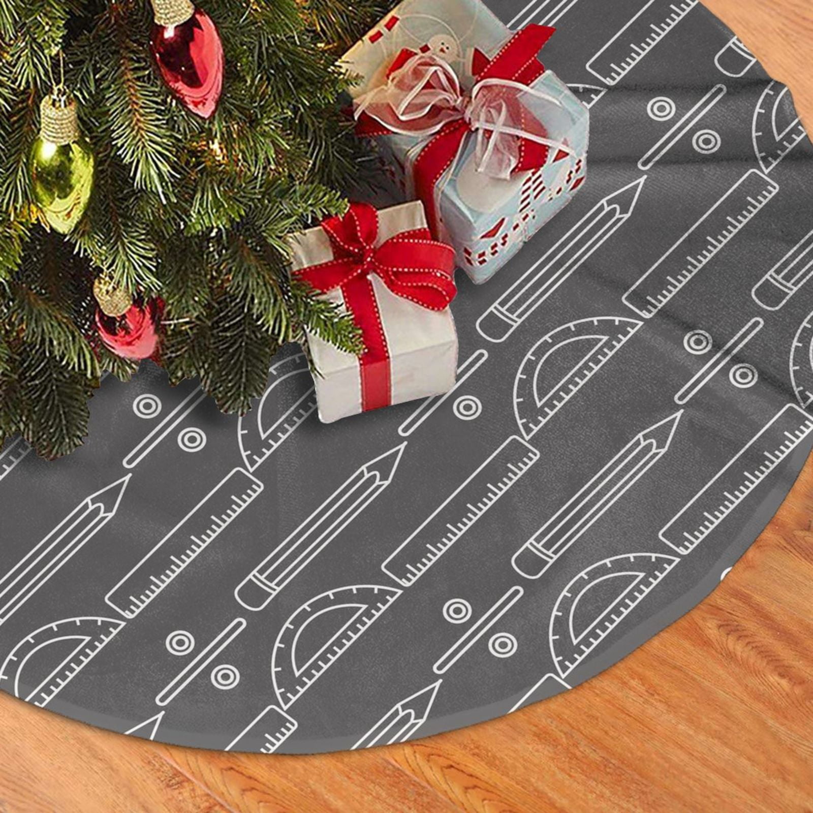 Cool Tree Ruler Christmas Tree Skirt, ruler pencil Math Print Soft Plush Christmas Tree ...