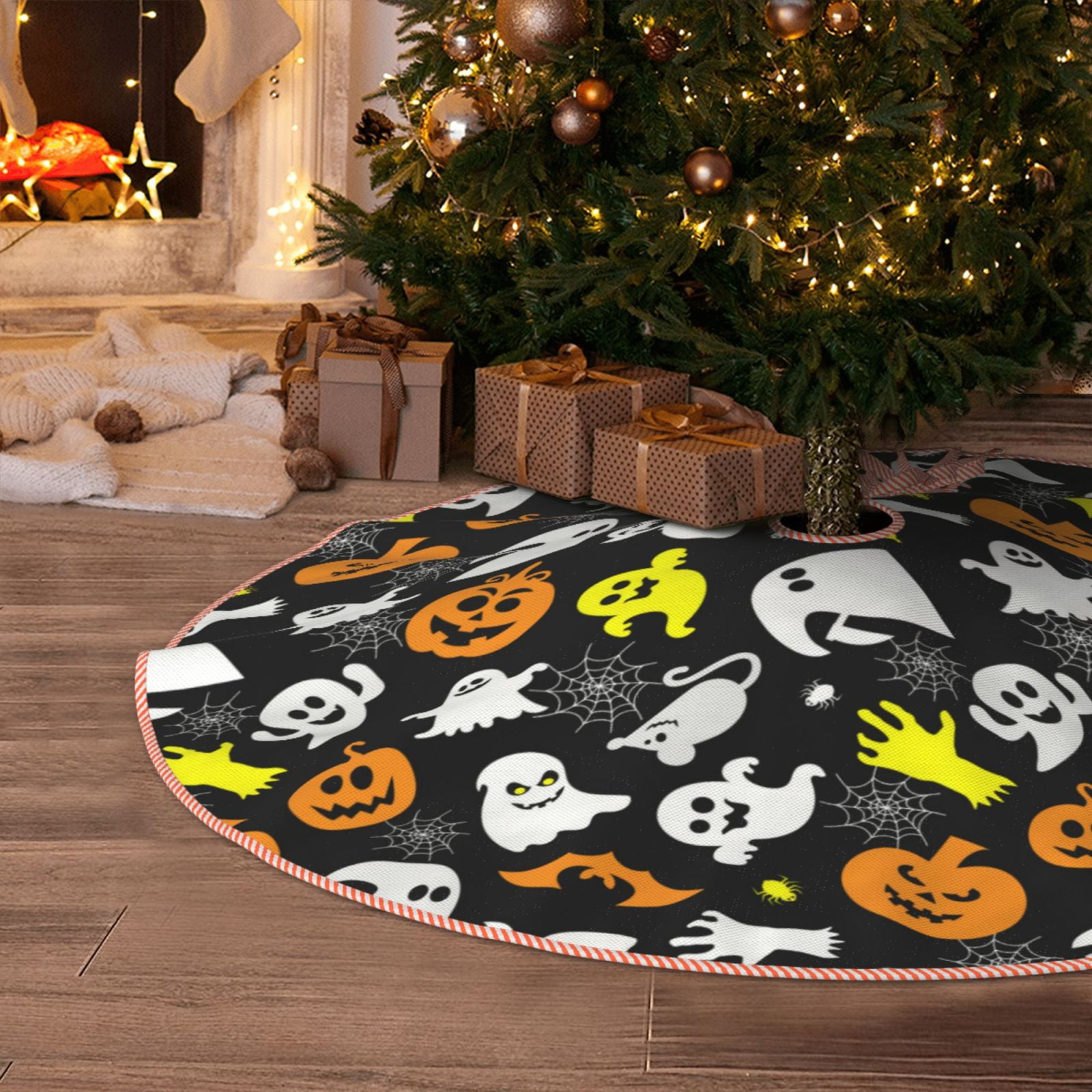 Christmas Tree Skirt, spider web pumpkin halloween Christmas