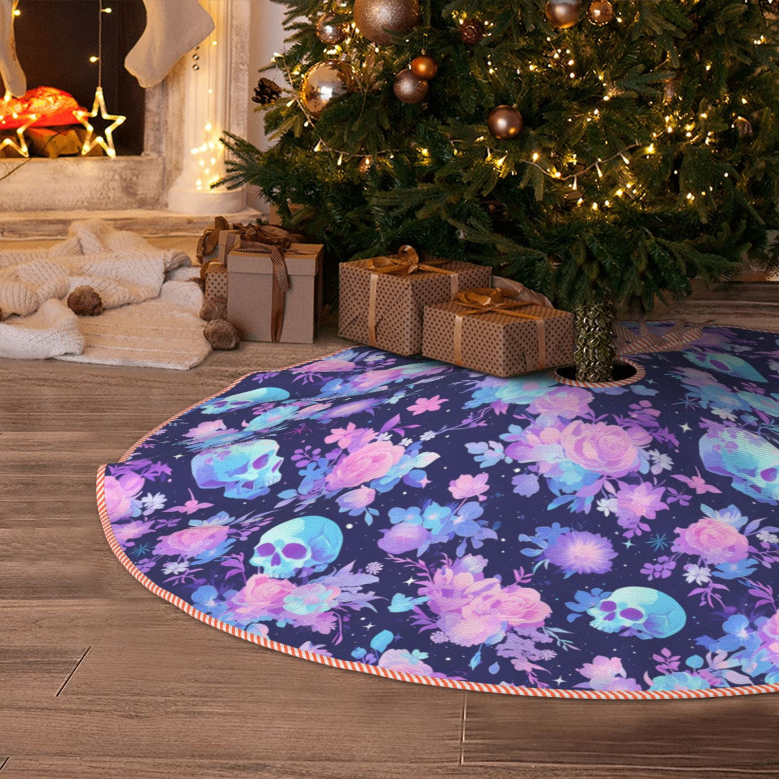 36 Inch White Faux Fur Christmas Tree Skirt With Silver Snowflakes - Plush Holiday Decor (Blue) - View #12