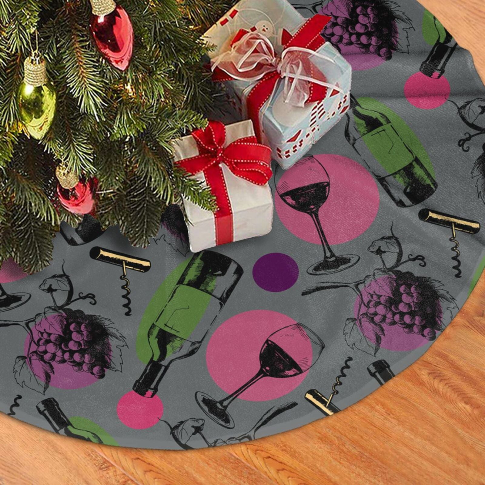 Christmas Tree Skirt, wine bottle glass Plush Soft Christmas Tree