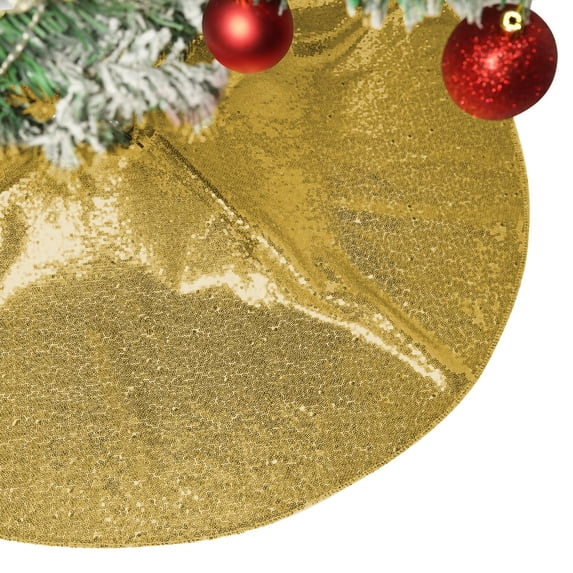 Christmas Tree Skirt with Sequin, Beautiful Vintage Christmas Tree Skirt Set for Christmas Party Decorations Festive Party Home Decor 23.62 Inch Gold