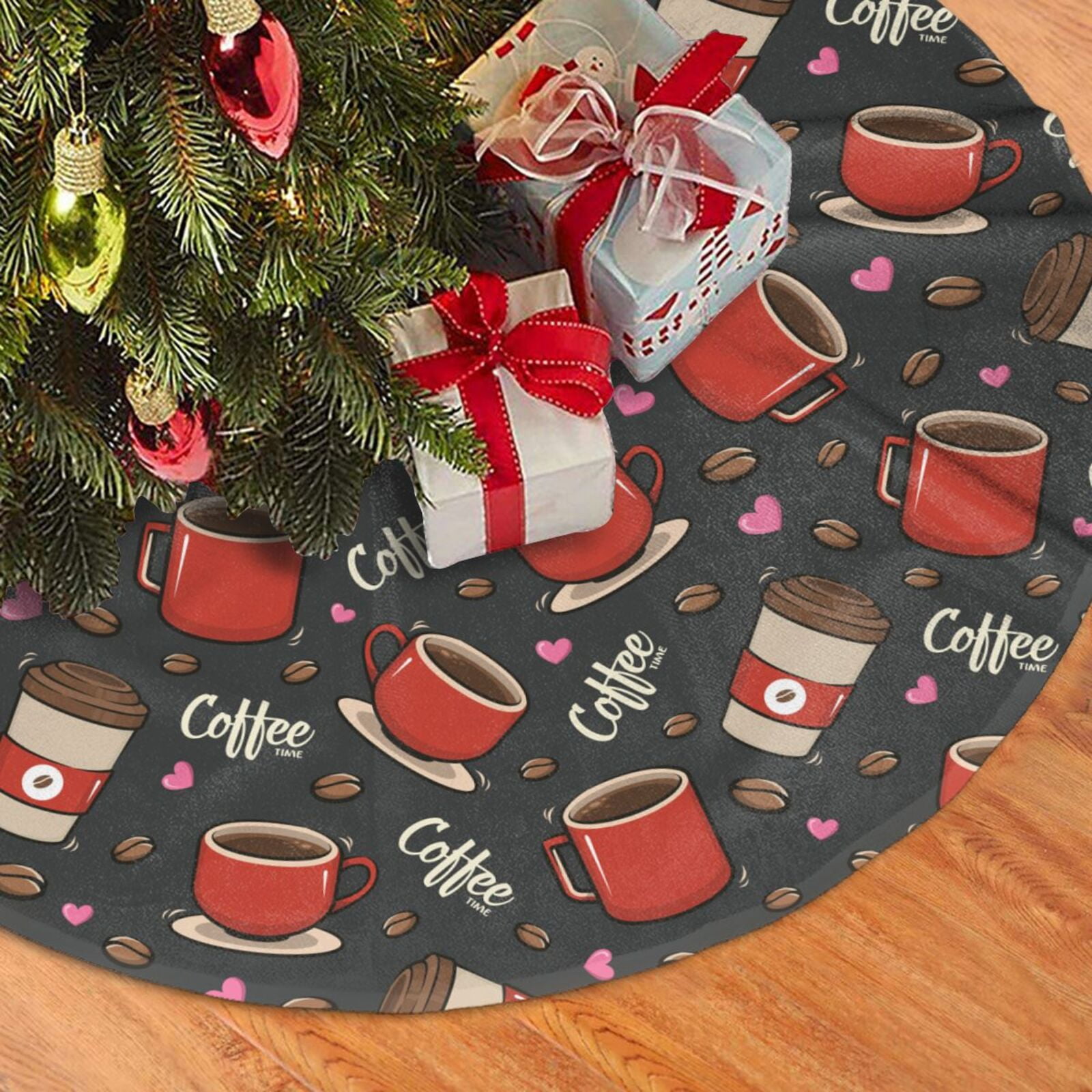 Christmas Tree Skirt with Tie Straps coffee mug cup Tree Skirt for