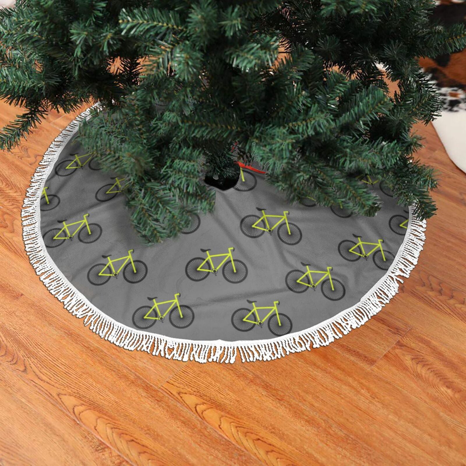 Christmas Tree Skirt, yellow Bike Pattern Christmas Tree Decorations