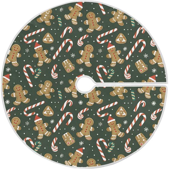Christmas Tree Skirts Collar Candy Cookies Green Large Xmas Base Stand Cover Mat Ring 35in for New Years Party Decorations Holiday Home Decor