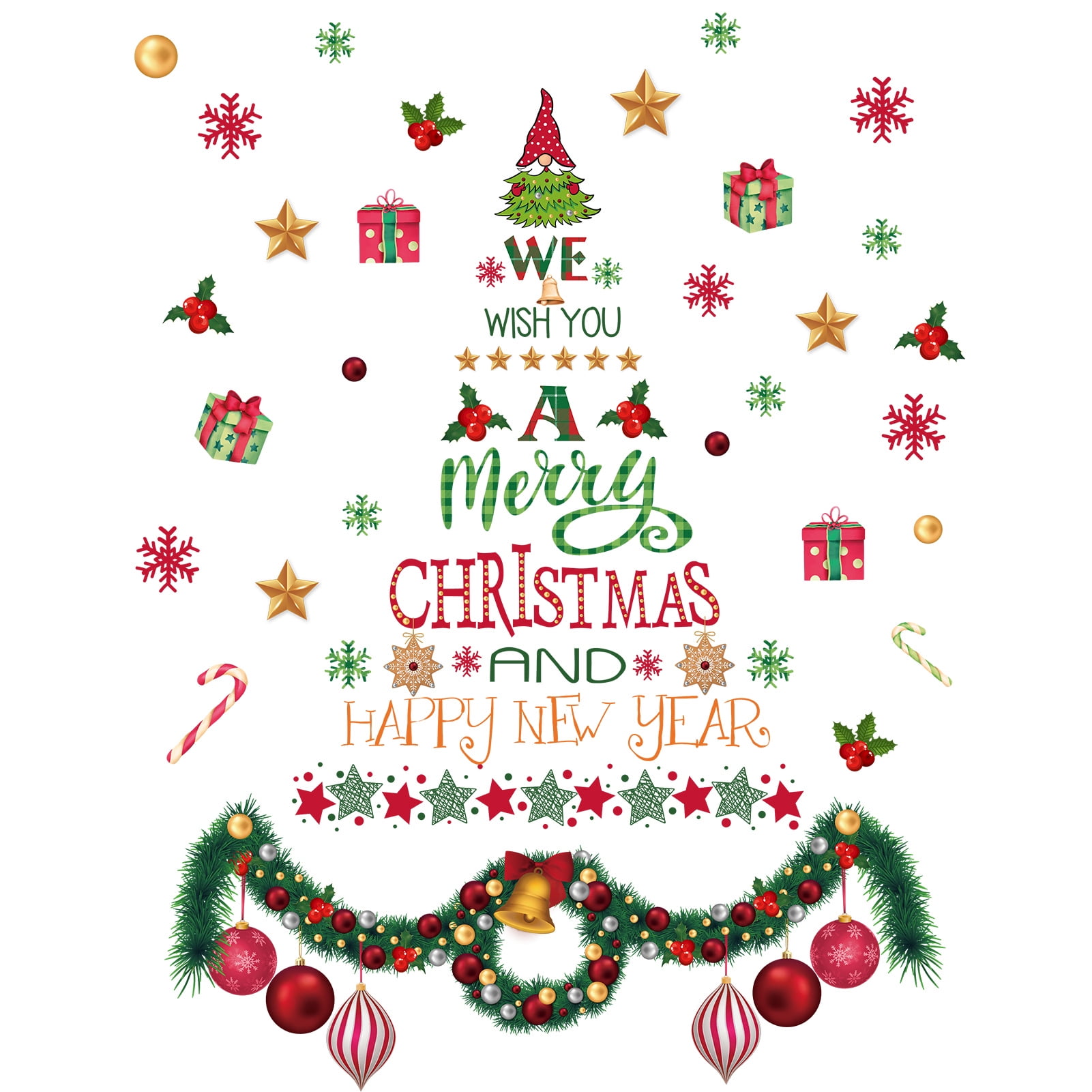 Christmas Tree Slogan Wreath Ornament Gift Wall Stickers for Living
