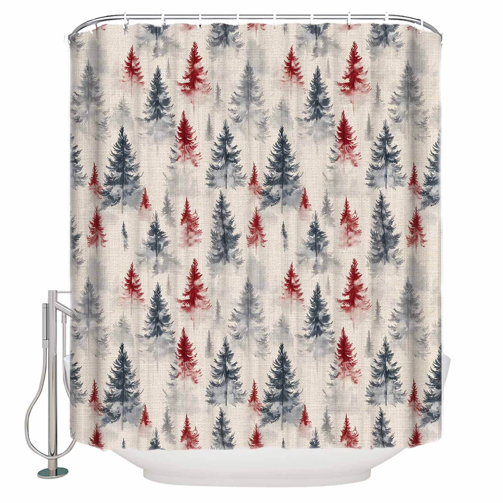 Christmas Tree Small Stall Shower Curtains Set with 10 Hooks48 x 72
