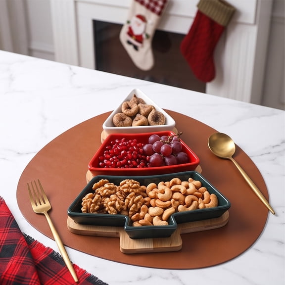 Christmas Tree Snack Serving Tray, Holiday Appetizer Platter for Candy, Nuts and Party Treats, for Indoor and Outdoor Seasonal Home Decor