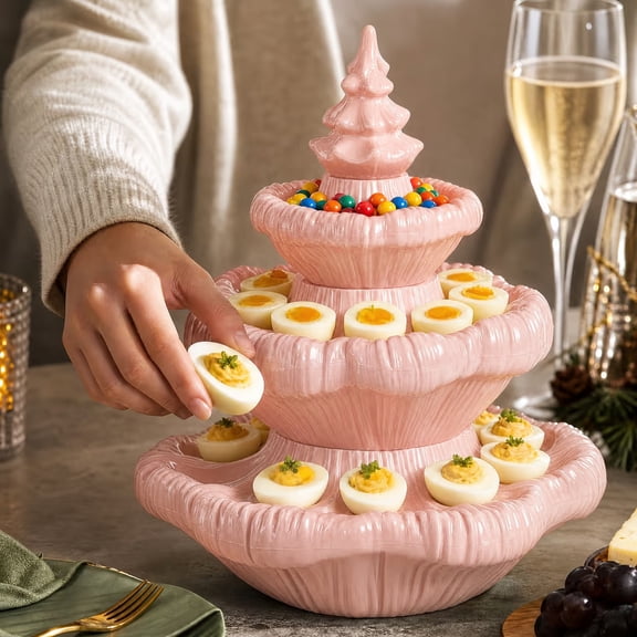 Christmas Tree Snack Tray, 3-Tier Deviled Egg Holder & Candy Display Stand, Holiday Food Platter for Party Buffet, 3 Colors, Each Sold Separately, 1PC