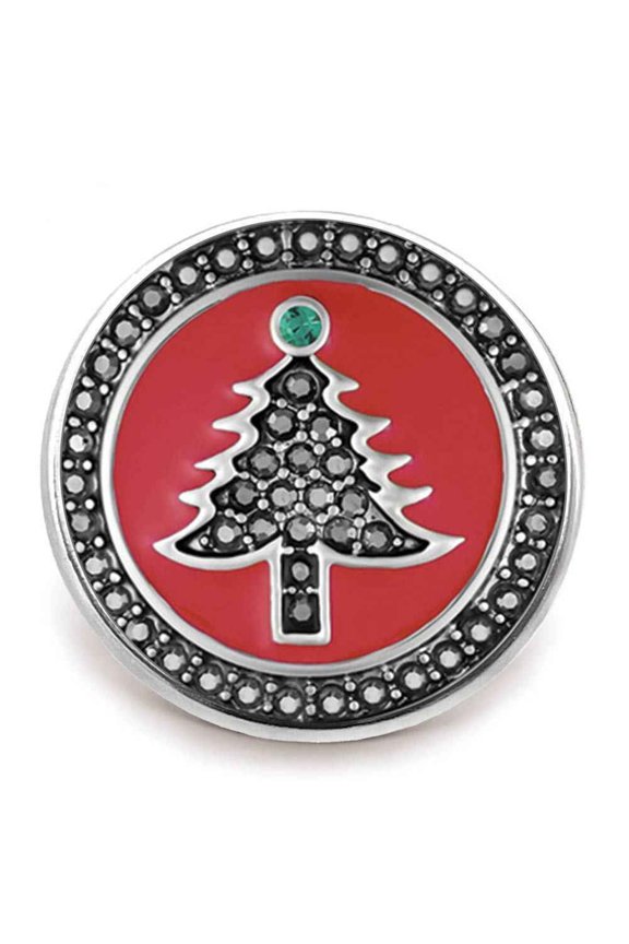 Snap Jewelry 18MM Christmas Tree Ginger Charm with Red Background and Black Rhinestones