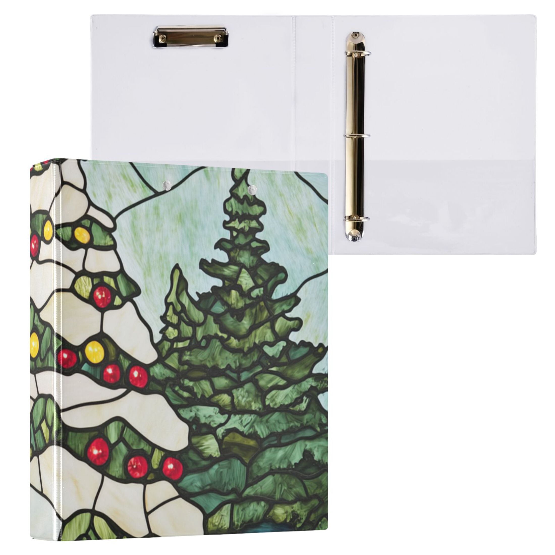 Christmas Tree Snow 3 Ring Binders 1.5 inch Hardcover File Folders with Interior Pockets A4 Size Organizer for School Office Hospital