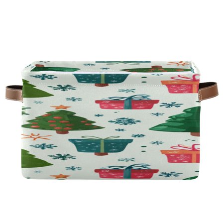 Christmas Tree Snow Gift Box Cute Square Storage Bins with Handles Collapsible Containing Box 1 Pack