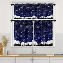 Christmas Tree Snow Winter Kitchen Curtains Window Curtains and Valances Set 36 Inch, Snowflakes Short Tier Curtain for Kitchen, Blue Christmas Small Kitchen Decor