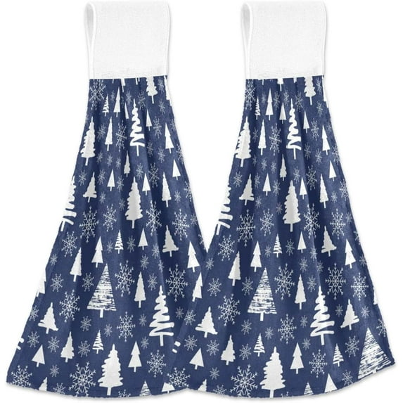 Christmas Tree Snowflake Blue Hand Towels for Bathroom and Kitchen, Xmas Winter Christmas Tree Hanging Bath Kitchen Towel Washcloths, Absorbent Thick KitchenBathroom Microfiber Towel Bulk, 12"x17"