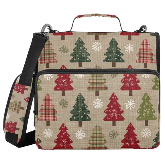 Christmas Tree Snowflake Fabric Binder Bag with Shoulder Strap 3 Ring Zipper Binder File Folder Document Storage