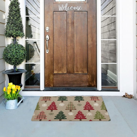 Christmas Tree Snowflake Fabric Doormats Welcome Mats Gate Pads Entryway Outdoor 32" x 20"