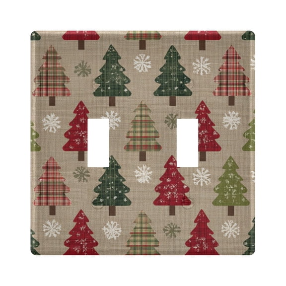 Christmas Tree Snowflake Fabric Light Switch Cover Electrical Outlet Cover Replaceable Wall Plates 2-Gang