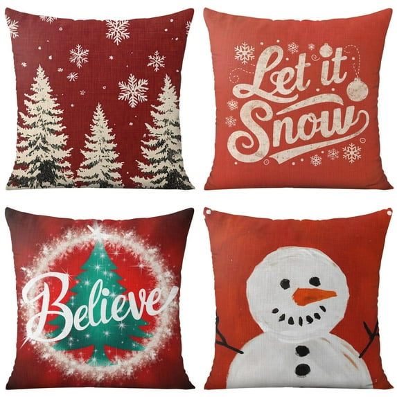 Christmas Tree Snowflake Merry Christmas Throw Pillow Covers Beautiful Throw Pillow Case 4 Pack Christmas Pillow Cover for Room Home Patio Bedroom Livingroom
