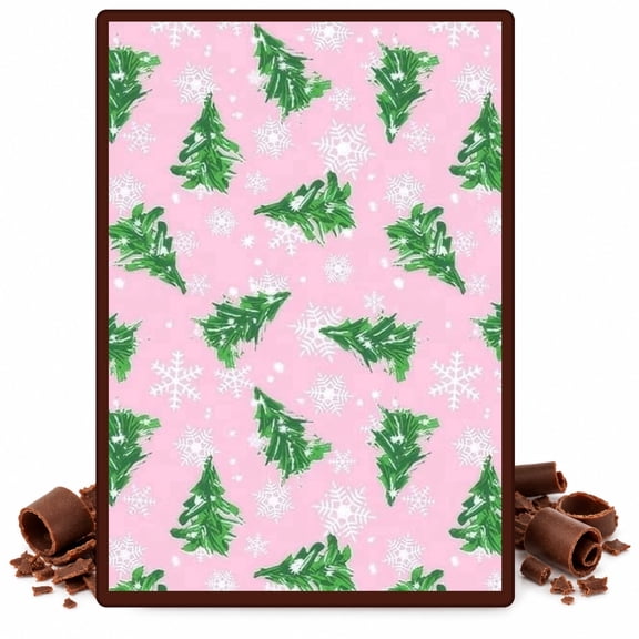 Christmas Tree and Snowflake Pink Winter Pattern Edible Chocolate Transfer Sheet, by TNCT. (1 Count)