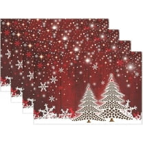 Christmas Tree with Snowflake Table Mats Placemats Set of 4 Winter Holiday Xmas Kitchen Mat Dining Place mat Heat-Resistant Easy Clean Happy New Year Accessory 12x18 IN