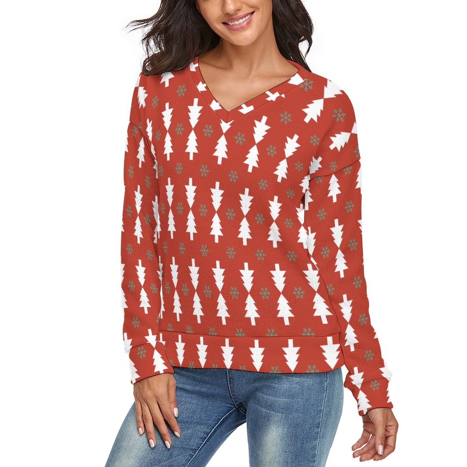 Round Neck Christmas Snowflake Knit Sweater