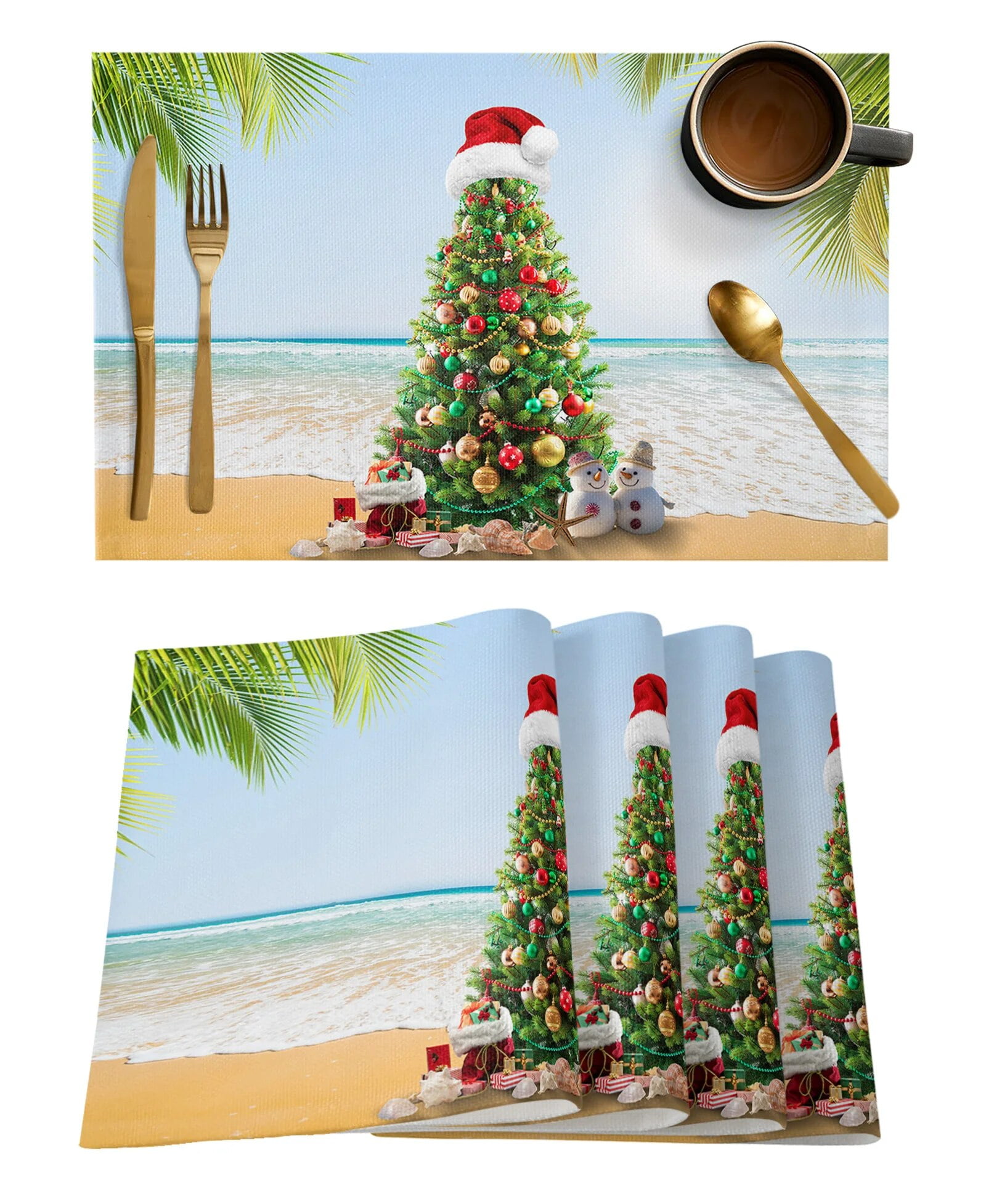 Christmas Tree Snowflake Wood Grain Kitchen Dining Table Decor